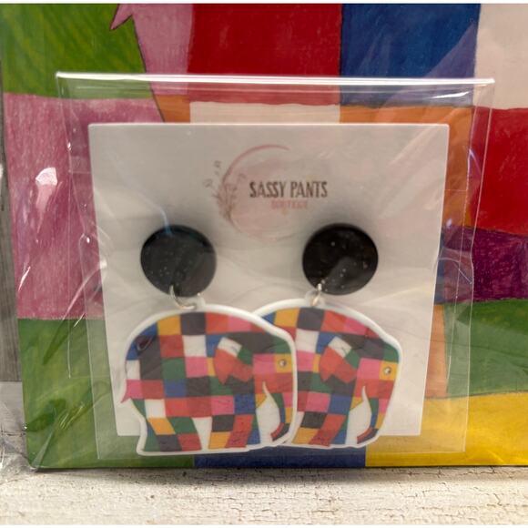 Elmer The Rainbow Elephant Book and Earrings NEW Teacher - Picture 2 of 2